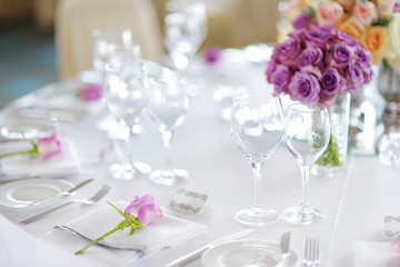 Beautiful table set for some festive event, party or wedding
