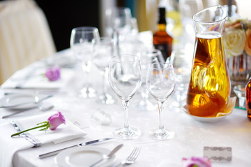 Beautiful table set for some festive event, party or wedding