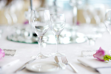 Beautiful table set for some festive event, party or wedding