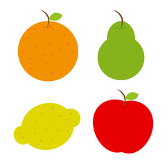 Set fruits, vector, eps, jpg, orange, pear, lemon, apple.