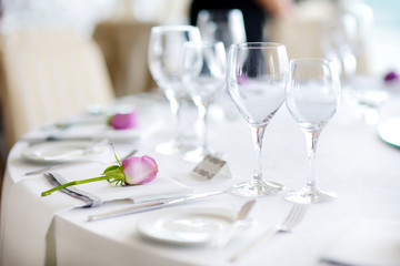 Beautiful table set for some festive event, party or wedding