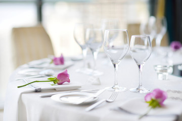 Beautiful table set for some festive event, party or wedding