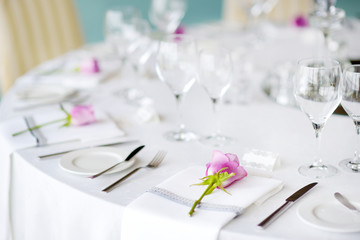 Beautiful table set for some festive event, party or wedding