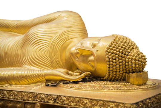 Reclining (sleeping) Golden Big Buddha statue isolated on white