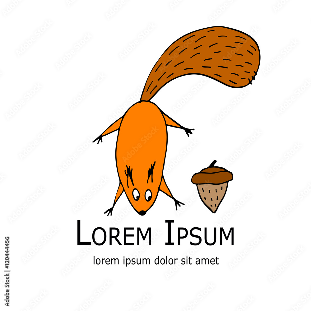 Poster Funny squirrel with nut for your design