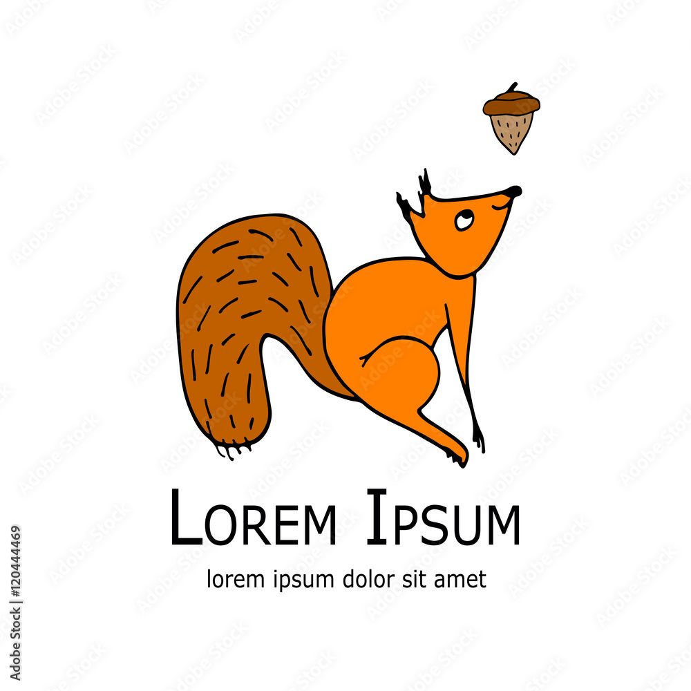 Poster funny squirrel with nut for your design
