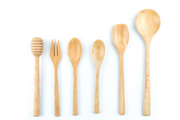 Set of wooden spoon isolated on the white background.