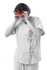 woman patient suffering from headache, pain