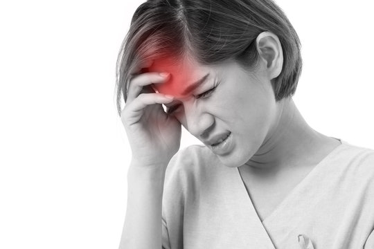 woman patient suffering from headache, pain