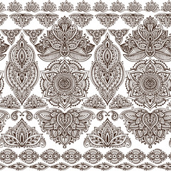 Vector seamless pattern with henna mehndi floral elements.