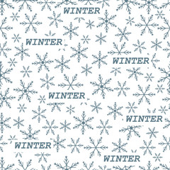 Winter seamless pattern with variety of snowflakes.