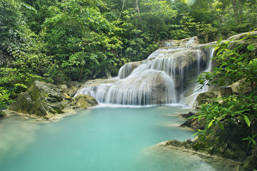 waterfall in  deep forest on mountain