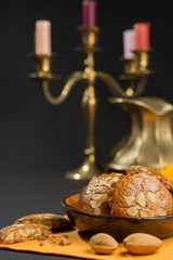 Typical Dutch filled spicy  cookies with almonds on autumn color