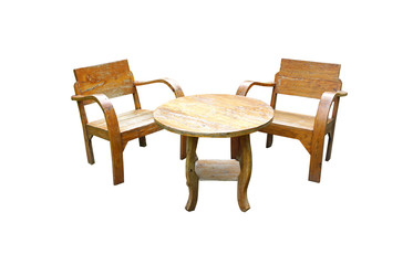 outdoortimber armchairs and table
