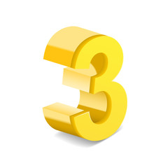 3d shiny yellow number 3