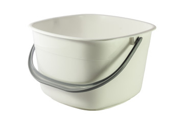 White plastic bucket for products isolated on white background.