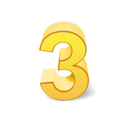 3d shiny yellow number 3