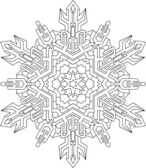 Outlines of snowflake in mono line style for coloring book. Vect