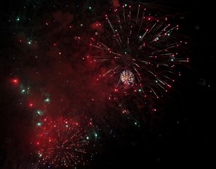 show with big colorful fireworks in the dark night