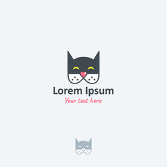 Funny cartoon flat cat logo. Vector illustration.