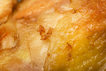 
Roasted meat skin texture, close up, selective focus
