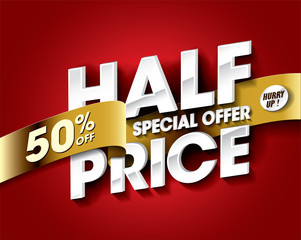 Half Price Sale concept with label banner. sale layout design. Vector illustration