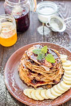 Gluten-Free Pancakes with Banana and Honey for Breakfast