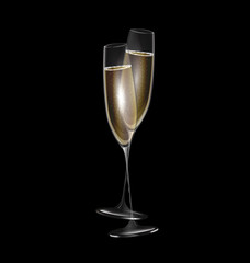 dark and two glasses of champagne