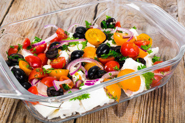 Hot Vegetable Salad with Olives and Feta