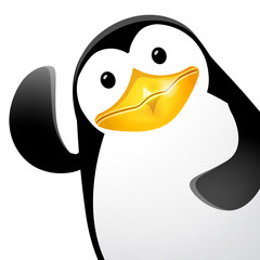 Obraz premium Fun cute cartoon penguin character, waving hello. Vector illustration, isolated on white background
