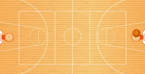 Naklejka premium Vector illustration a basketball court, top view, a ball in a basket, tournament area, team sport