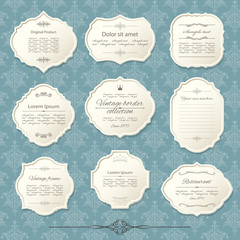 Vintage frame set on damask background.