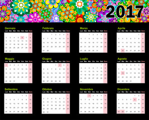 Year 2017 Calendar - Top colorful flowers - Italy