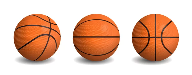 Fototapete Ballsport Vektorrealistische Basketballbälle in verschiedenen Ansichten.