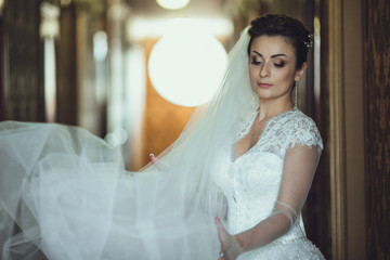 charming and beautiful bride after wedding ceremony