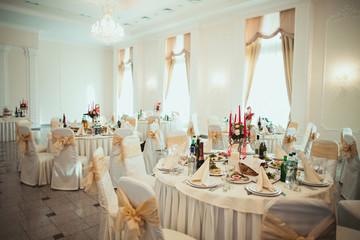 luxurious hall of restaurant for celebrating wedding