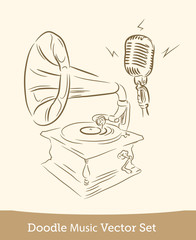 doodle music set  isolated on white background. Vector