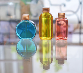 Perfume bottles Blue Red and Yellow