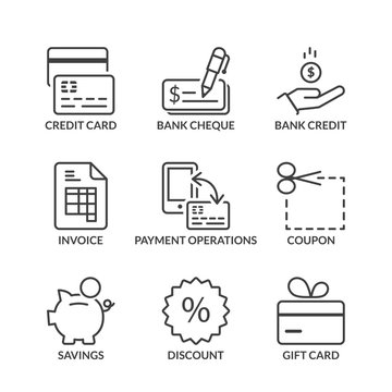 Basic Payment Methods Line Icons With Text