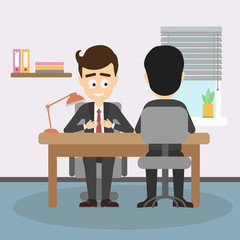 Businessman job interview. Boss interviewing new staff, findinf new office worker. Teambuilding and recruitment.