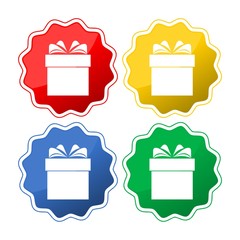 Set of four icons of gift boxes with colorful backgrounds