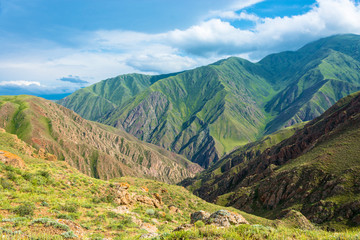Fototapeta na wymiar Beautiful mountain landscape in the Aeolian mountains, Kyrgyzsta