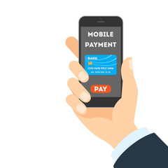 Mobile payment concept. Easy transaction with mobile banking. Credit card in smartphone. Payment through internet.