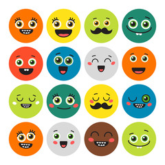 Fototapeta premium Funny cartoon emojis set on white background. All kinds of emotions like laugh, wink, happy and more.