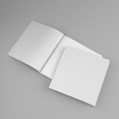 Opened and closed square format catalogs or magazines isolated