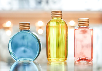 Perfume bottles Blue Red and Yellow