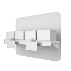 shelf with boxes and blank round wobbler