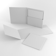 blank square format folder with tri-fold flyers