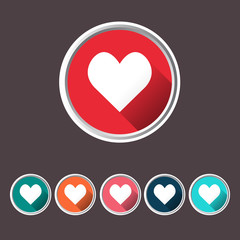 Heart, love icon flat with long shadow