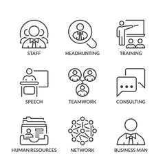 basic teamwork line icons with text